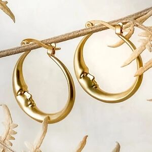 Crescent Moon Face Celestial Hoop Earrings